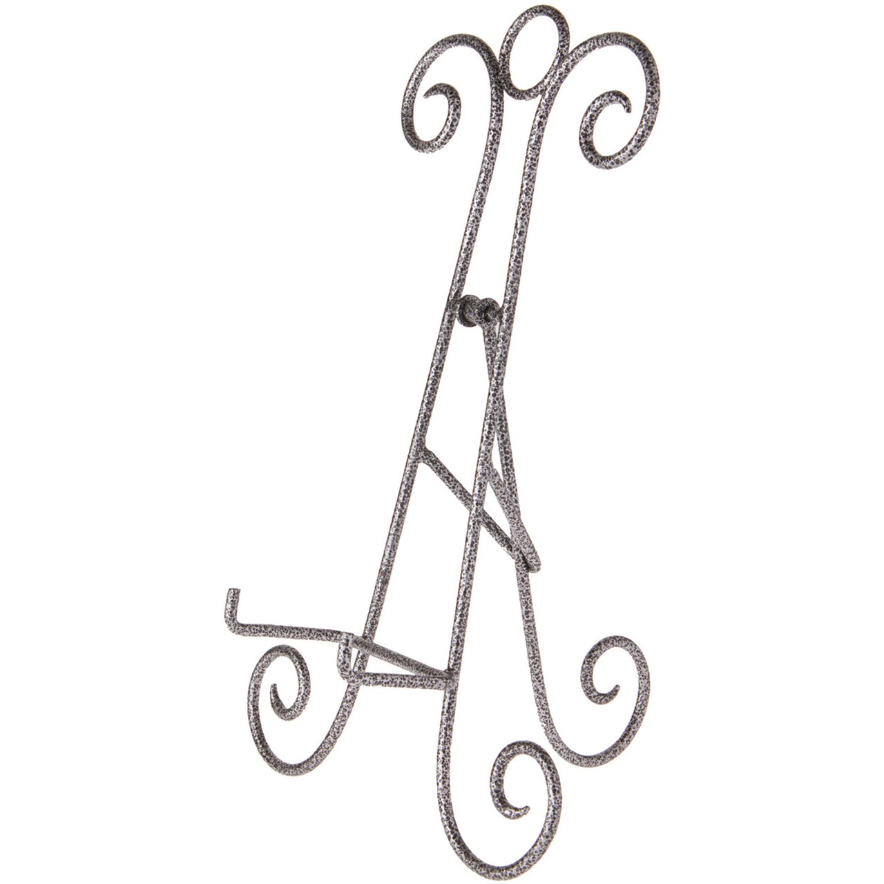 Bard's Scroll Antique Silver Collapsible Easel Stand, 15" H x 9" W x 8.5" D (For 10" - 11.5" Plates)